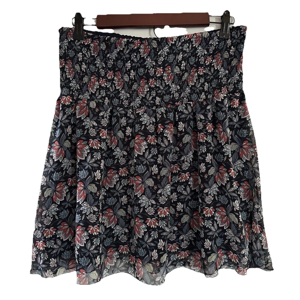 CAbi Flirt Floral Skirt M Navy Smocked Waist Boho Cottagecore Mini